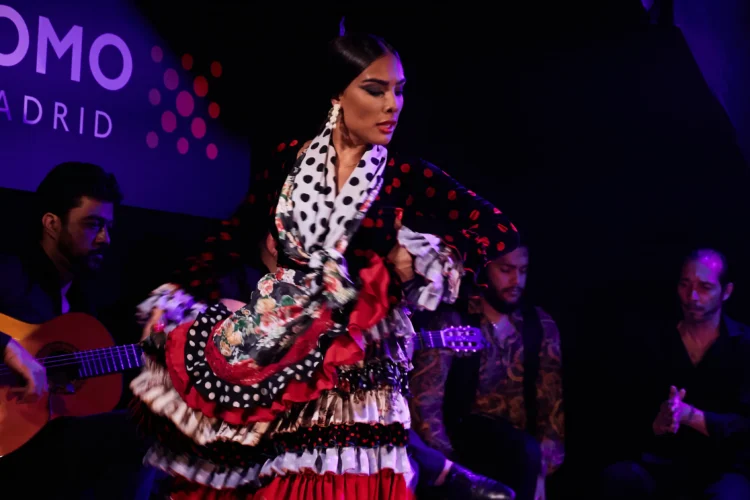 Bailaora de flamenco en el escenario del tablao Cardamomo, Madrid