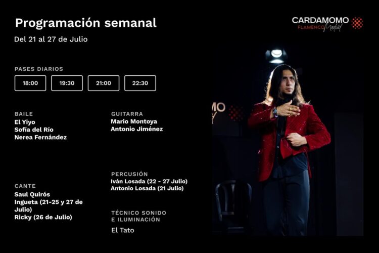 Programación artística 21 al 27 de Julio de Cardamomo Flamenco Madrid