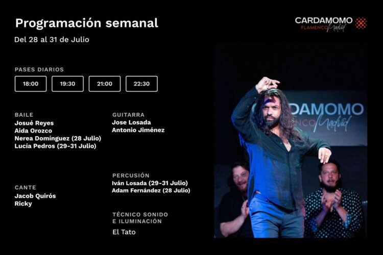 Programacion artistica de Cardamomo del 28 al 31 de Julio de 2025