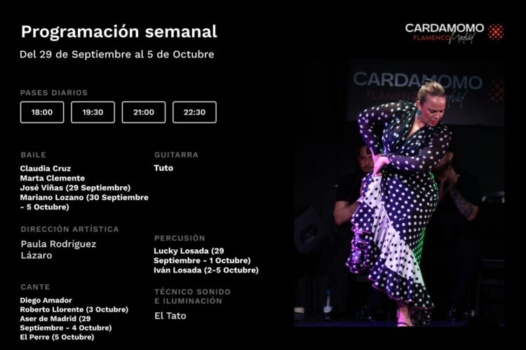 Programacion artística Cardamomo 29 Septiembre 5 Octubre