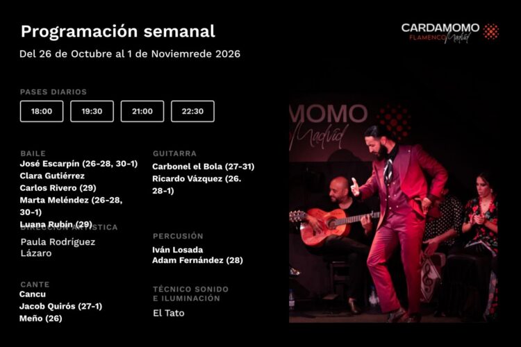 Show Cardamomo del 26 de cotubre al 1 de noviembre 2026