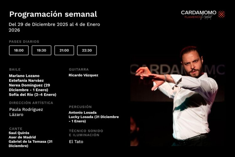 Programación Artística Cardamomo 29 Diciembre - 4 Enero