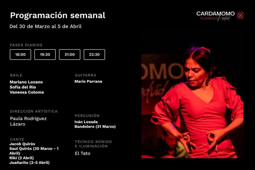 Programación Artística Cardamomo 30 de Marzo - 5 Abril